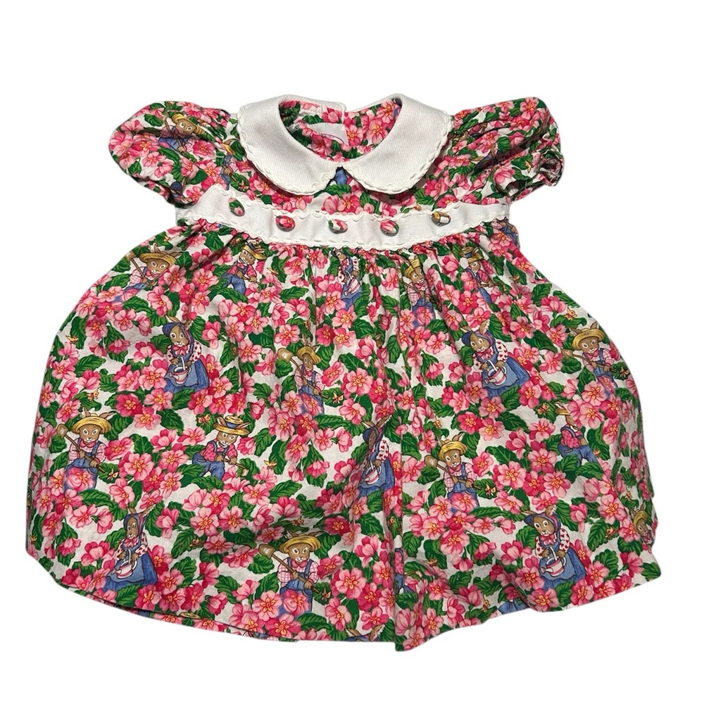 Plum Pudding Ltd Vintage Pink Floral Bunny Spring Dress Size 12 months